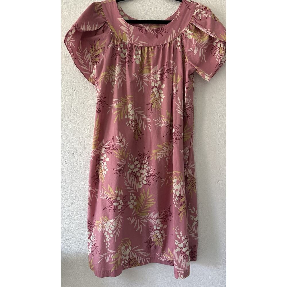 Hilo Hattie's Hawaiian Midi Dress Size Lg Cotton Pink Muu Muu Caftan Vacation - Picture 2 of 12